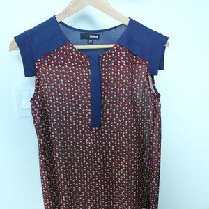 Patterned blue and maroon blouse